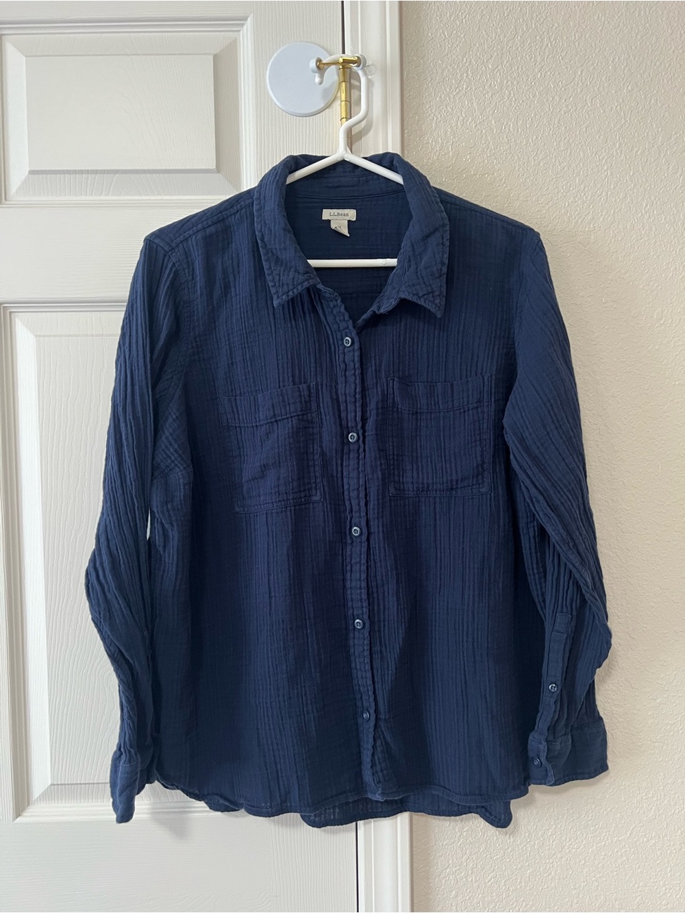 L.L.Bean Navy Cotton Gauze Button Down Shirt Women’s 1X Plus 520294